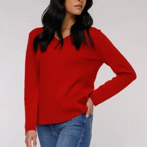 Cashmere Cherry Red V Neck Pullover Sweater Fits Size S